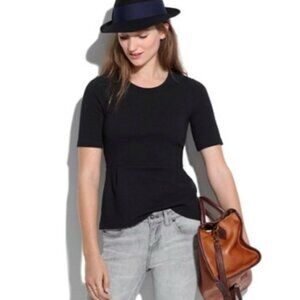Madewell Black Ribbed Fitted Peplum Top, Medium
